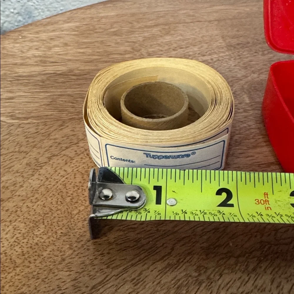 Vintage Tupperware Label Dispenser Red Container with Roll of Labels